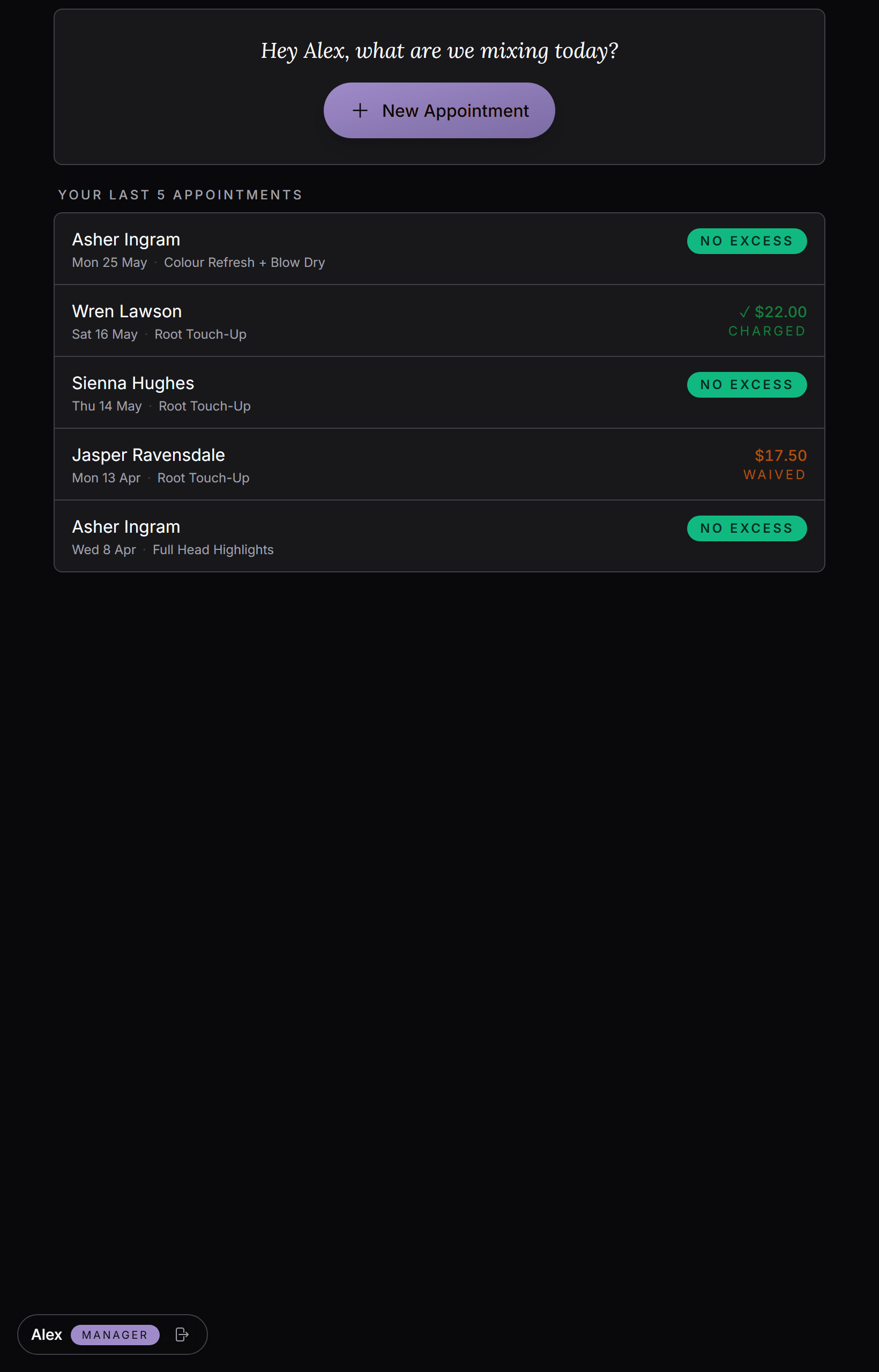 Palette on the phone, charge status per client